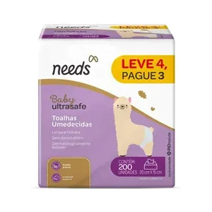 NEEDS Kit Toalhas Umedecidas Needs Baby Ultrasafe 200 Unidades